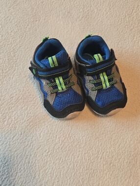 Stride Rite Boys Blue and Gray Sneakers with Neon Green Accents